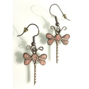 Vintage Mexican Silver Dragonfly Earrings Dangle Pink 925 Sterling Mexico